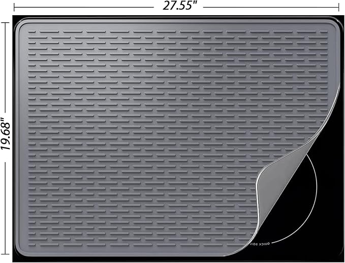 YUHFERA Stove Top Cover for Electric Stove - Silicone Stove Mat for Glass Top, Glass Cooktop Protector, XL Dish Drying Mats for Kitchen,Oven Covers for Electric Stove (Gray,28 x 20)