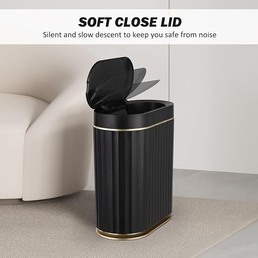 ELPHECO Black Bathroom Trash Can with Lid 2 Gallon Sensor Trash Bin, Automatic Narrow Garbage Can, Waterproof Smart Trash Can, Slim Motion Sensor Waste Bins for Bathroom, Living Room, Office | Automatic Garbage Can, IPX5 Waterproof Plastic Wastebasket,...
