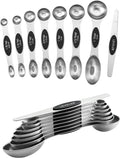 Spring Chef Stainless Steel 8 Magnetic Measuring Spoons Set, 2 Pack, Black | Dual Sided Metal Teaspoon & Tablespoon Measuring Spoons with Leveler for Dry & Liquid Ingredients, Nesting, Dishwasher Safe