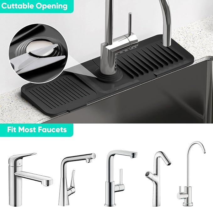 17.7inch Faucet Mat for Kitchen Sink [5°Slope Fast Self-draining] Kitchen Sink Splash Guard Silicone Kitchen Sink Faucet Mat Splash Guard for Kitchen Sink Area Tidy Splash Faucet Guard Draining Mat