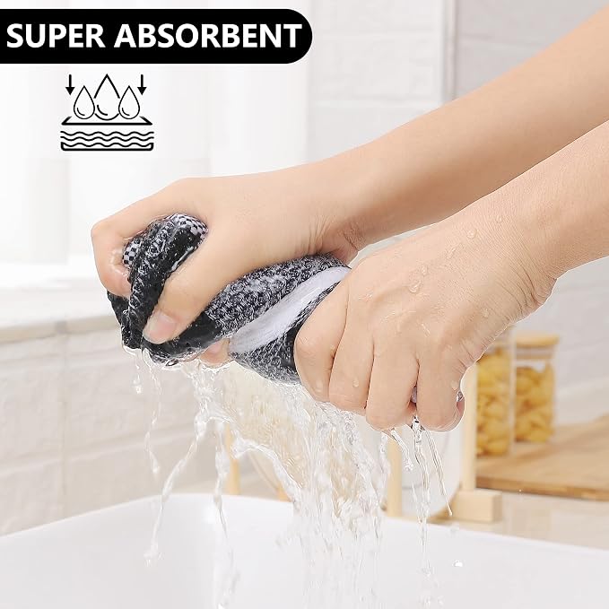 Homaxy Kitchen Towels and Dishcloths Set, Set of 8, White & Black | Bulk Cotton Waffle Weave Check Plaid Kitchen Towels, Super Soft and Absorbent Dish Cloths, 12 x 12 and 13 x 28 Inches