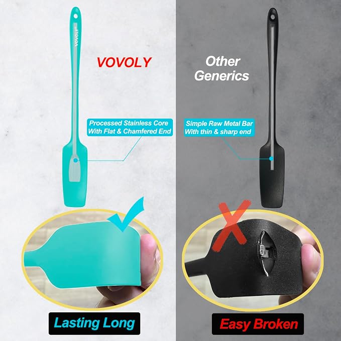 2-Pack Vovoly Silicone Jar Spatula, Long Handle Jar Spatulas, High Heat Resistant Small Rubber Spatula, Seamless Design, Stainless Steel Core, BPA Free, Teal