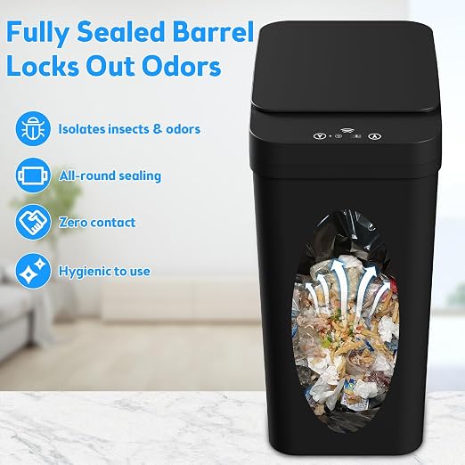 Bathroom Trash Can with Lid, KOEYLE 2 Pack 2.2 Gallon Automatic Touchless Garbage Can, Small Motion Sensor Smart Trash Can, Slim Waterproof Trash Bin for Bedroom, Bathroom, Office, Living Room (Black)