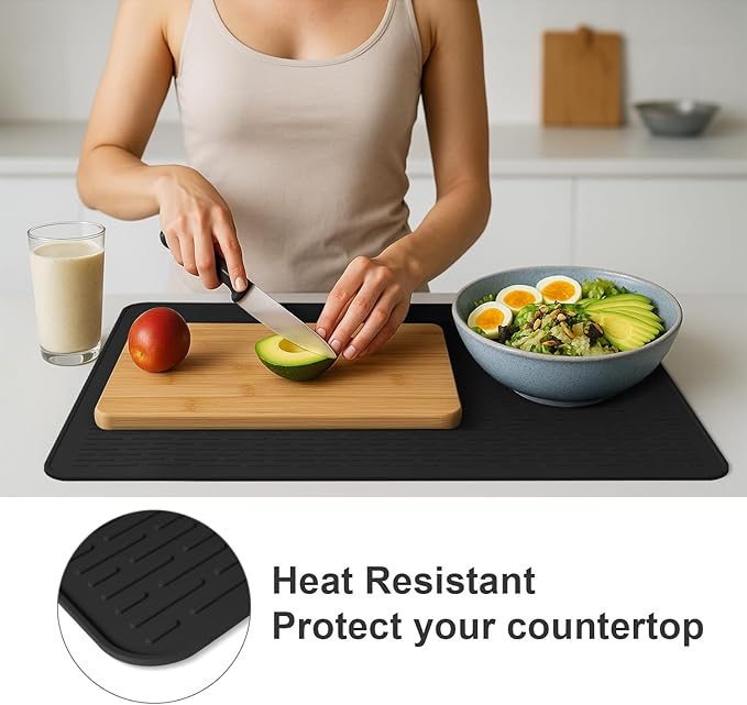 Stove Top Cover for Electric Stove- Range Covers for Electric Stove,Silicone XXL Dish Drying Mat, Glass Cooktop Covers, Flat RV Range top Mats (Black, 28"x20")