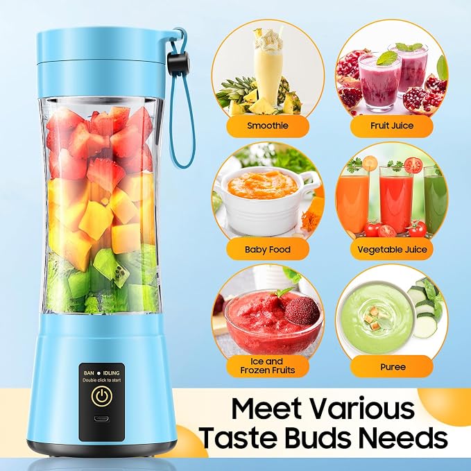 Personal Size Portable Blender Make Smoothies - Mini Blender 12oz Juice Cup | Powerful Blending with 6 Stainless Steel Blades, BAP-Free, Lightweight, Easy Clean,Suit in Travel/Office/Gym/Picnic/ Sports