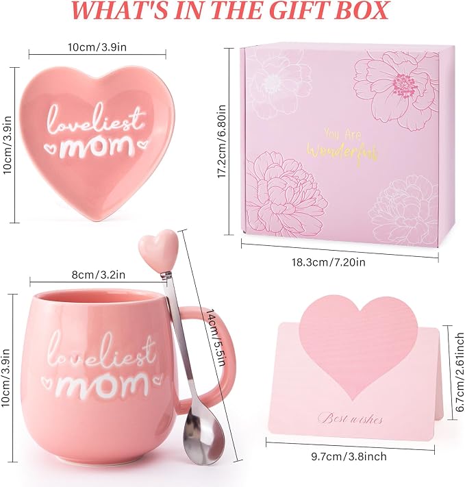Gifts for Mom from Daughter Son Loveliest Mom Cup Trinket Dish | Mom Birthday Gift,Cup,Jewelry Dish, Spoon with Gift Box, Gift For Mom Birthday Anniversary Mother Day For Mother Mama