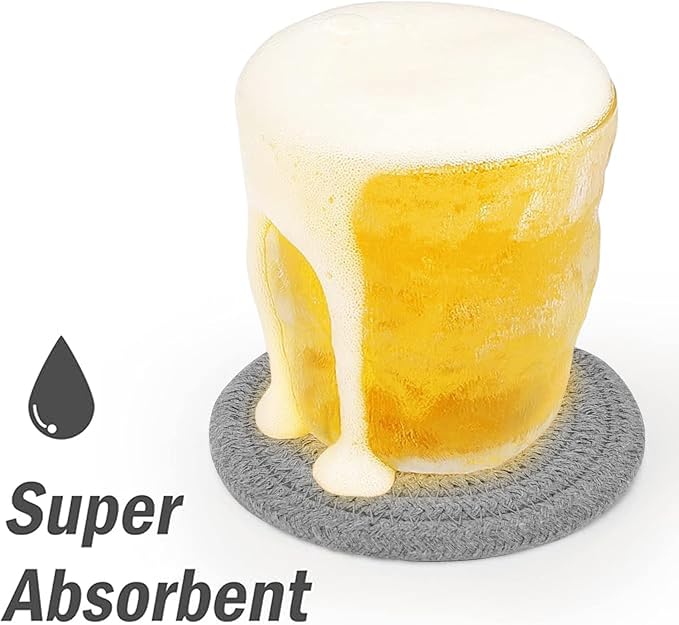 ABenkle Drink Coasters with Holder Set of 10, Cotton Woven Absorbent Coasters for Drinks, Minimalist Home Decor Coaster Set for Wooden Tabletop Protection Table, 4.3 inches