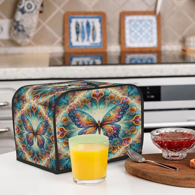 4 Slice Toaster Cover Butterfly Ethnic Bohemia Toaster Covers Four Slice Wide Slot Waterproof and Dustproof Covers for Wide Slot Toasters and Small Appliances Kitchen Decor Gifts