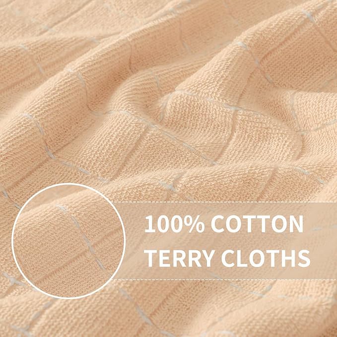 Homaxy Kitchen Towels and Dishcloths Set, Set of 16, Apricot | Bulk Cotton Terry Kitchen Towels, Checkered Designed, Soft and Super Absorbent Dish Towels, 12 x 12 and 13 x 28 Inches