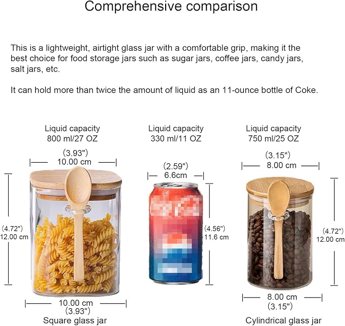 CNWSGEM Sugar Bowls Sugar Container 25.36 FL OZ Glass Coffee Canister Airtight Food Storage Jar with Lid and Spoon Candy Jar Coffee Bar Accessories Storage Beans Powder (Square)