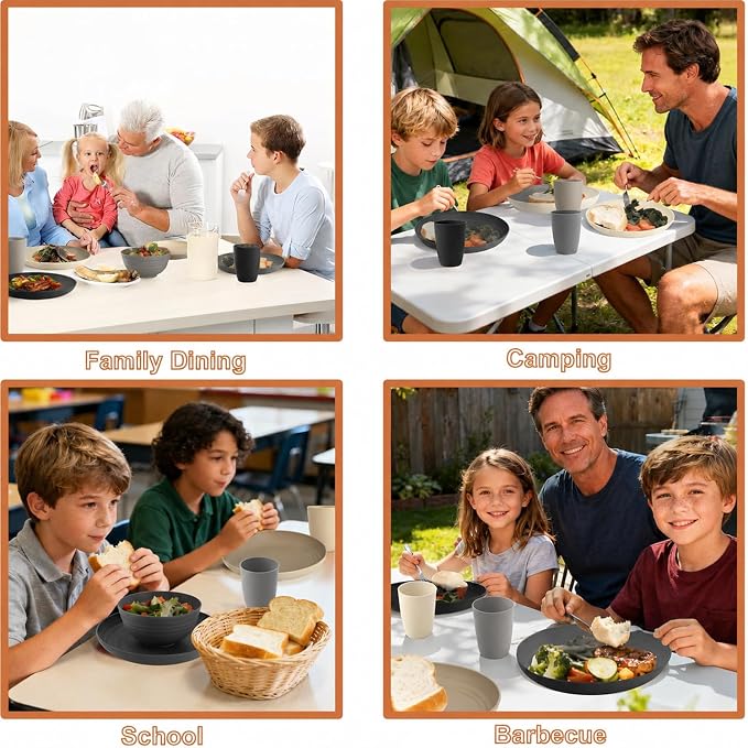Wheat Straw Dinnerware Sets 20 PCS - Unbreakable Plates and Bowls Set | Plastic Dishes Set for 4, Lightweight Camp Dishes for Outdoor and Family Gatherings.