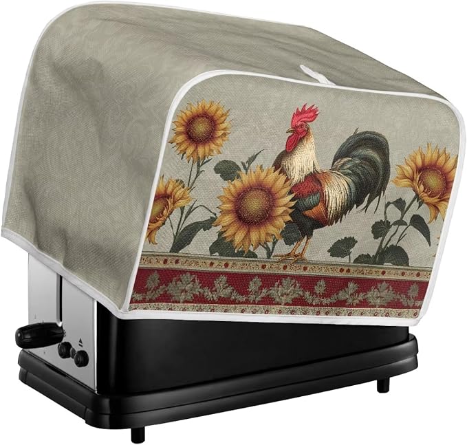 Chicken Sunflower Pattern Toaster Cover 2 Slice Dustproof Toaster Bread Maker Cover Small Kitchen Appliance Fingerprint Protection Kitchen Decor