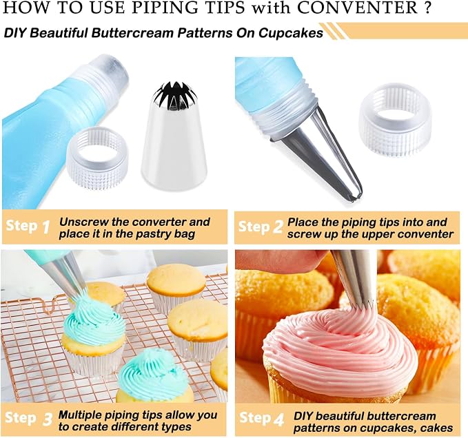 12PCS Large Piping Tips Set with Pastry Bag – for Cookie, Cake & Cupcake
