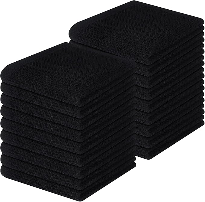 Homaxy 100% Cotton Waffle Weave Kitchen Dish Cloths 18-Pack, Black | 12 x 12 Inches, Ultra Soft Absorbent Dish Towels, Quick Drying Dish Rags with Hanging Loop