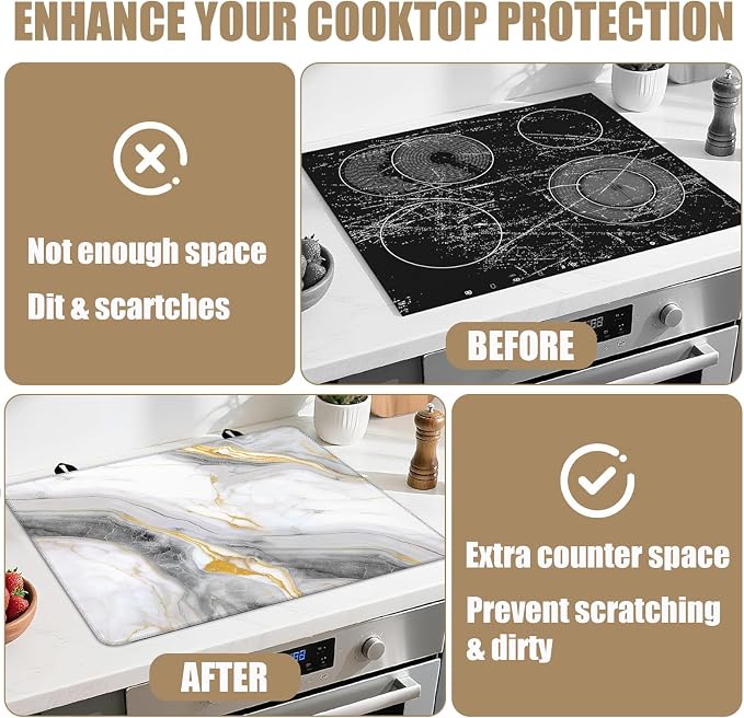 White Marble Stove Top Covers for Electric Stove, Electric Gas Stove Pad Heat Resistant Range Cooktop Protector for Home Decor Kitchen 28"x20"