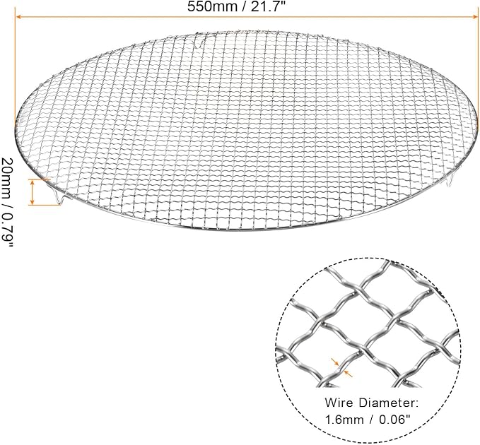 HARFINGTON Round Cooking Rack 21.7-inch Stainless Steel Cross Wire Barbecue Grill Net with 20mm Legs for Cooking Baking Steaming BBQ