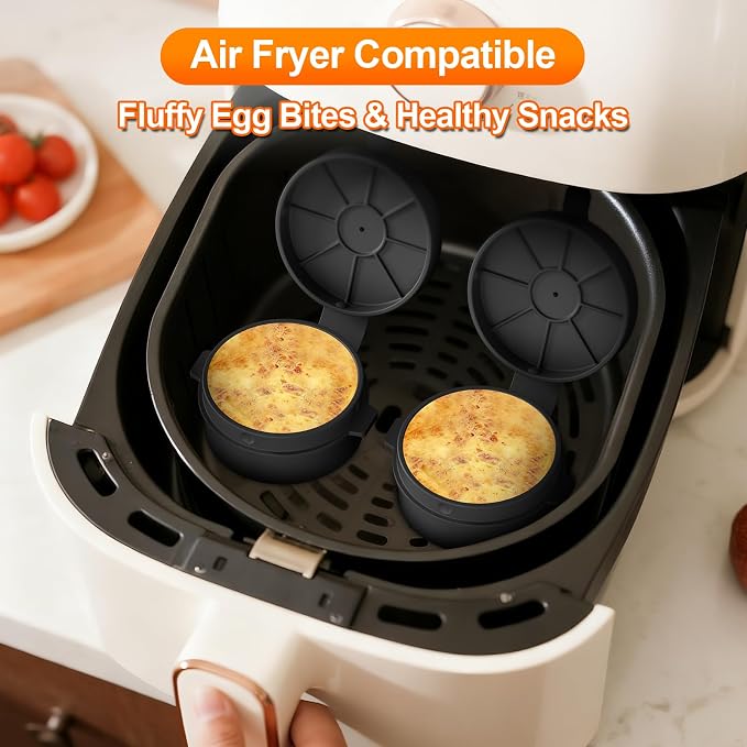 Microwave Egg Bite Maker, Egg Cooker Microwave For Breakfast Sandwich, Double Egg Maker For Scrambled Eggs, Safe for Oven Air Fryer, Dishwasher-Safe Grey