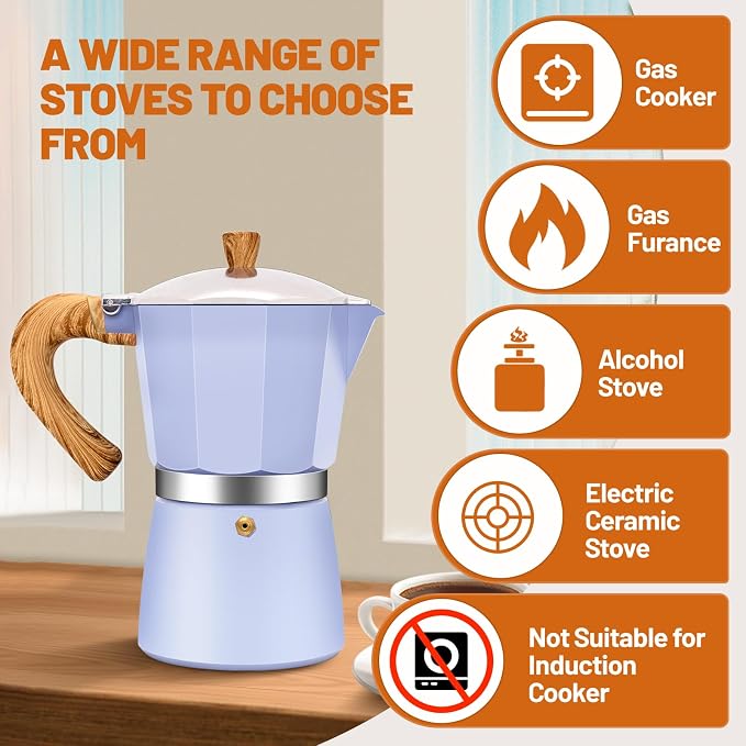 3 Cup Aluminum Espresso Stovetop Moka Pot Express Coffee Maker Percolator Italian Classic Mocha Coffee Machine for Italian and Cuban Cafe Brewing for Home & Camping 150ml 5oz