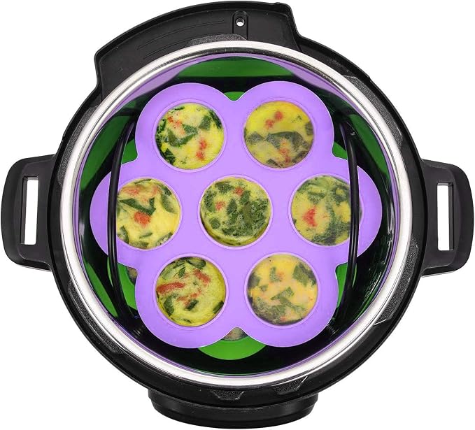 7PCS Silicone Egg Bites Mold Set with Steamer Rack for 6qt 8qt Instant Pot | Includes 2 Spoons and 2 Spatulas for Meal Prep, Breakfast Recipes, Steaming, Baking, and Convenient Homemade Egg Snacks