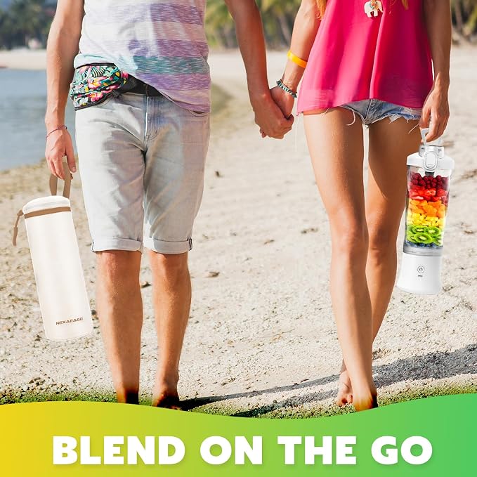 Portable Blender Personal Juicer for Shakes Smoothies with Insulated Sleeve | 20 Oz Electric Protein Shaker Bottle, Travel Lid, USB-C Rechargeable, Mini Small Cordless Blender Cup for Kitchen Travel Gym