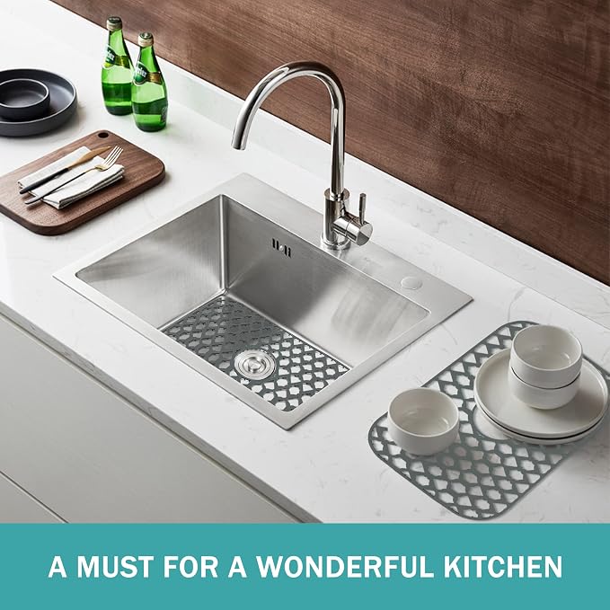 Silicone Kitchen Sink Protectors Mats - 12" 13" 14" 16" 18" 19" 21" 22" 24" 25" 26" 28" 30", Heat Resistant, Machine-wash (19”x13”, Center Drain)