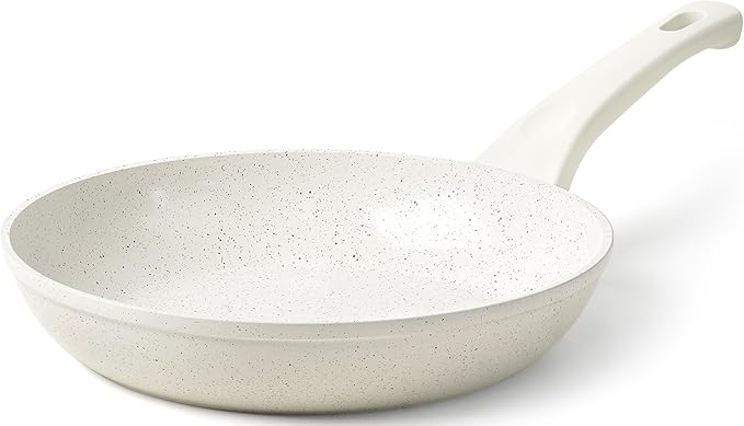 Innerwell 11-Inch Nonstick Frying Pan Small Egg Pan Skillet | Even Heating All Stove Compatible, PFOA PFOS Free, Granite Stone Cookware Skillet, Healthy and Non Toxic, Ceramic White