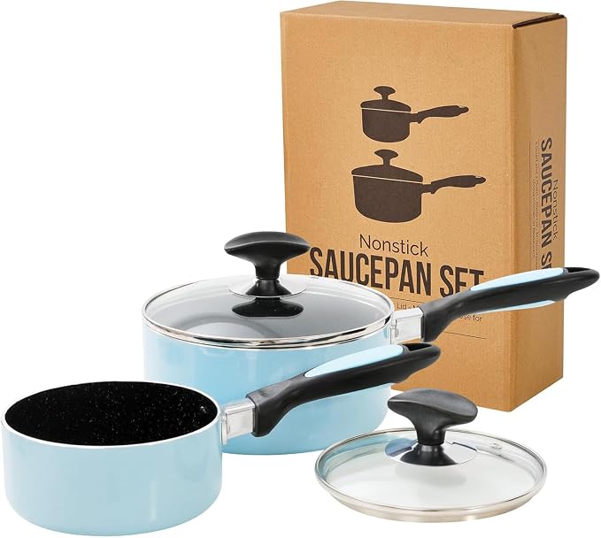 Nonstick Saucepan Set with Lid, Non Stick 1Qt & 2Qt Sauce Pan Set with Glass Lid Small Pot for Home Kitchen