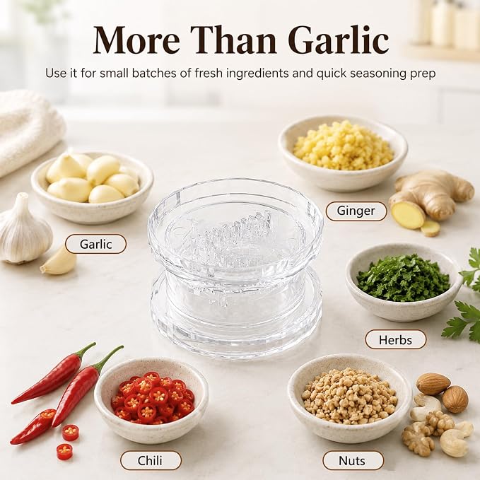 2PCS Transparent Manual Garlic Twist, Multi-Functional Mincer & Grinder for Garlic, Onion, Ginger, Herbs, Nuts