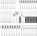 Quatish 48 Piece Silverware Set with Steak Knives, Cutlery Utensil Sets for 8, Food-Grade Stainless Steel Flatware Sets, Kitchen Utensils Set for Home Restaurant Hotel, Mirror Finished, Silver