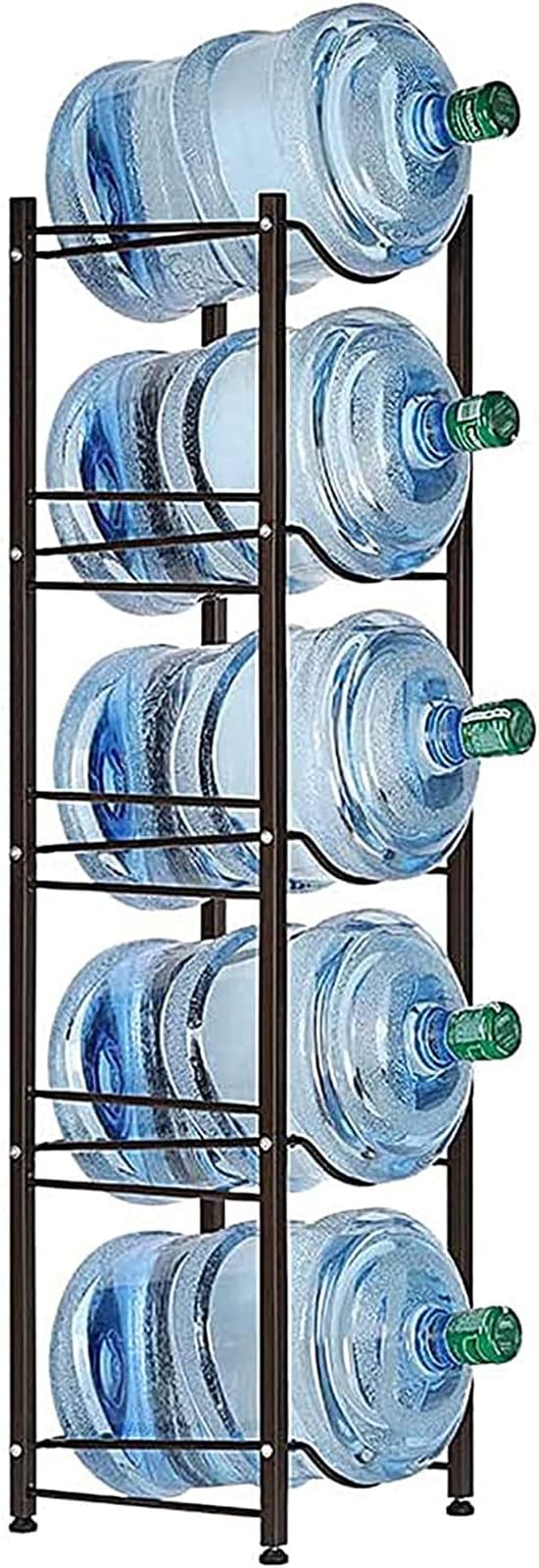 SEHERTIWY 5 Gallon Water Jug Holder Water Bottle Storage Rack, 5 tier water cooler jug rack, 5 gallon water jug stand, 5 Gallon Water Bottle Holder(5 Tier, Dark Brown) | 5-Tier Dark Brown,Heavy-Duty Steel,Rustproof,Easy Assembly,Floor Protection,Save S...
