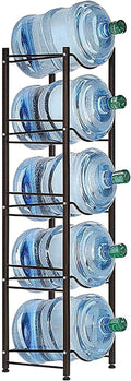 SEHERTIWY 5 Gallon Water Jug Holder Water Bottle Storage Rack, 5 tier water cooler jug rack, 5 gallon water jug stand, 5 Gallon Water Bottle Holder(5 Tier, Dark Brown) | 5-Tier Dark Brown,Heavy-Duty Steel,Rustproof,Easy Assembly,Floor Protection,Save S...