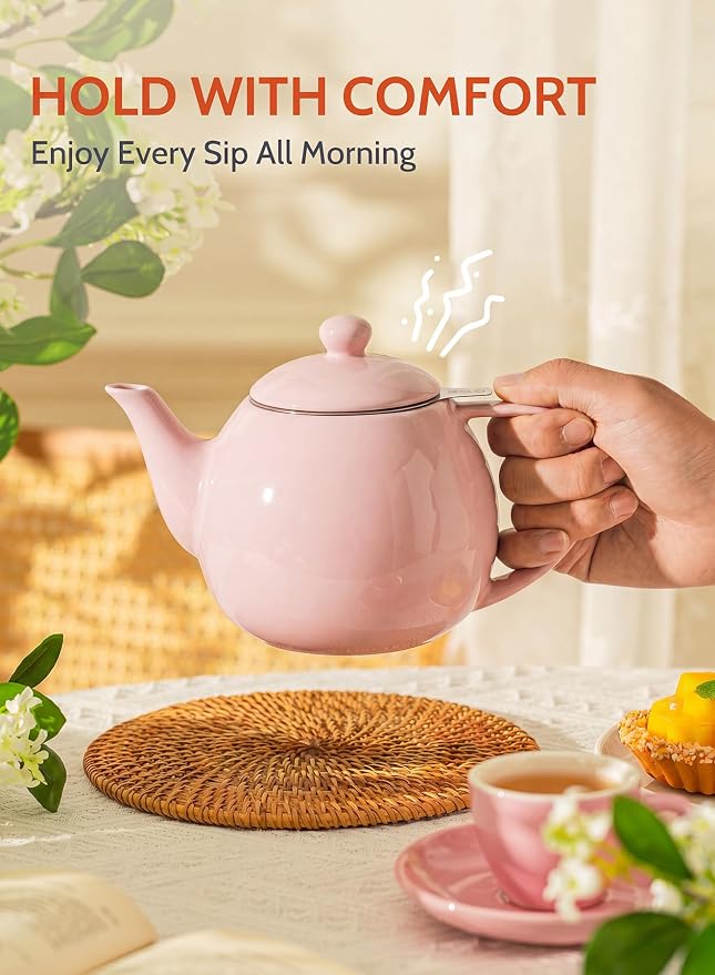 Sweese Porcelain Teapot 27 oz with Infuser for Loose Leaf Tea, Pink