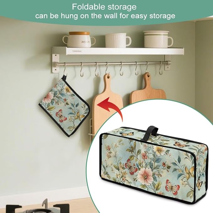 ZDCUSTOM Floral Butterfly Toaster Covers 2 Slice Wide Slot Fresh Toaster Dust Cover Long Washable Bread Maker Dust Fingerprint Protection, Kitchen Appliance Protector