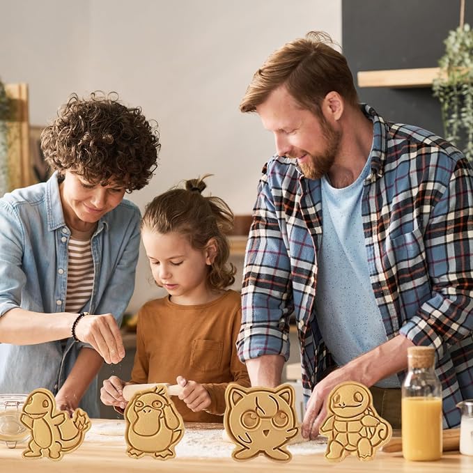 Plastic Cookie Cutter Stamps Set, 8 Pieces for Kids Baking | Colorful plastic stamps help children cut and emboss cookies, fondant and DIY baking treats.