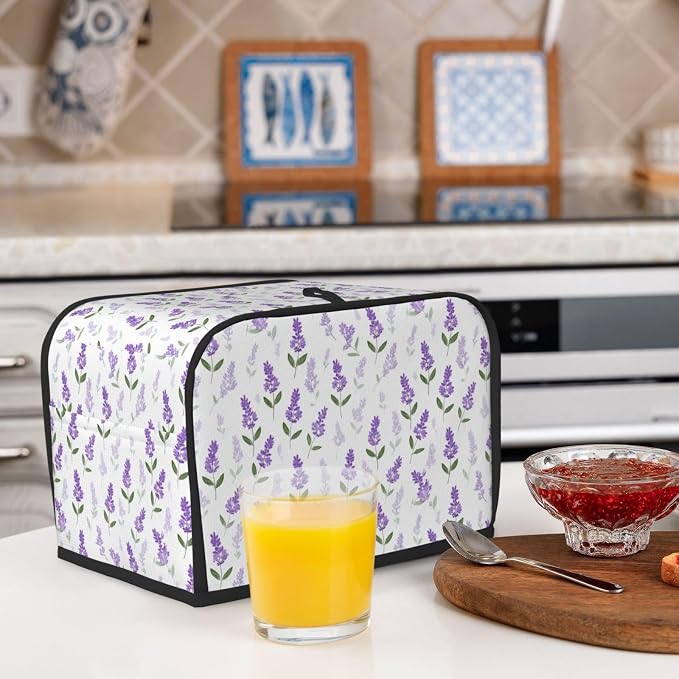 2 Slice Toaster Cover Lavender Flower Pattern Dust Proof Washable Kitchen Appliance Cover with Pocket, Oxford Fabric Countertop Toaster Protector for Standard Toasters Small Appliances