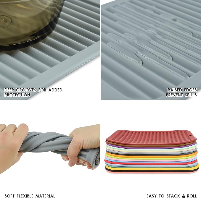 Silicone Trivets for Hot Dishes, Pots and Pans, Hot Pads for Kitchen Counter, Silicone Pot Holders Mats, Heat Resistant Mat for Quartz Countertops, Multi Use Table Trivet Mat Set 2 Blue