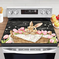 Easter Bunny Electric Stove Top Cover Protector,Rustic Flower Basket Stove Top Covers for Gas Burners,Pink Tulips Cooktop Mat for Ceramic Glass Cooktop Protector,Glass Top Stove Cover
