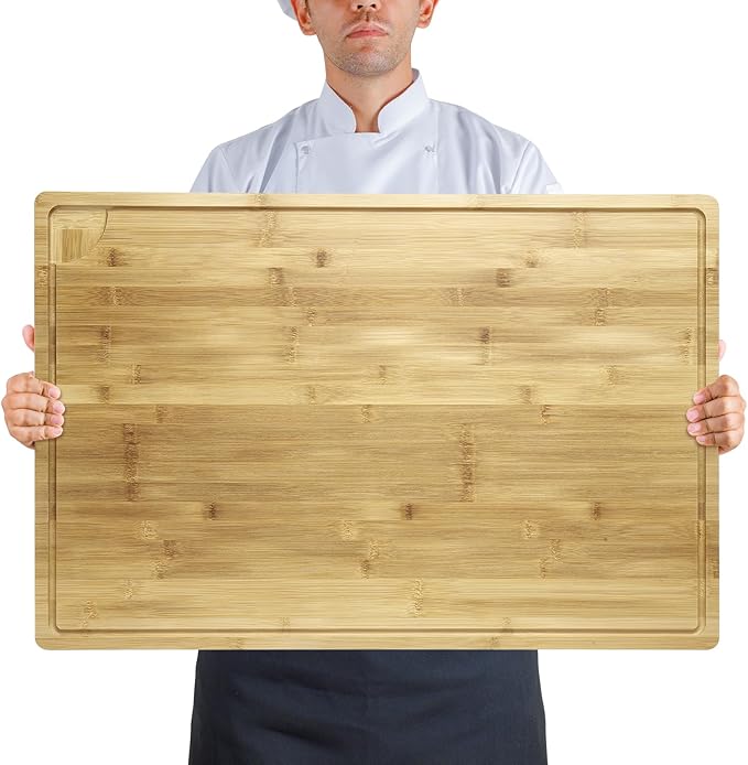 Garvee 30 in Extra Large Bamboo Cutting Board for Kitchen, Oversized Stove Top Cover Wood Chopping Board with Juice Groove, over Sink Noodle Boards for Meat Charcuteries Turkey Carving