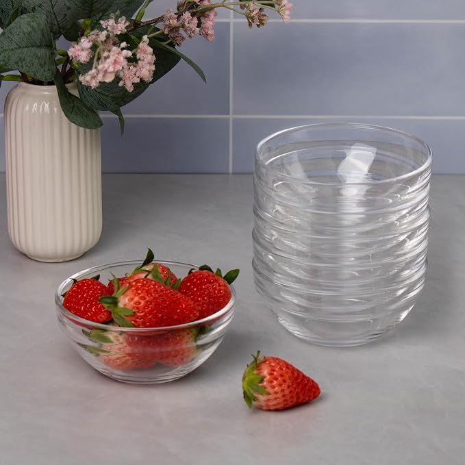 8.5 oz Clear Glass Bowl, Small Prep Bowls for Prepping Ingredients, Dishwasher and Microwave Safe, Stackable, Set of 6