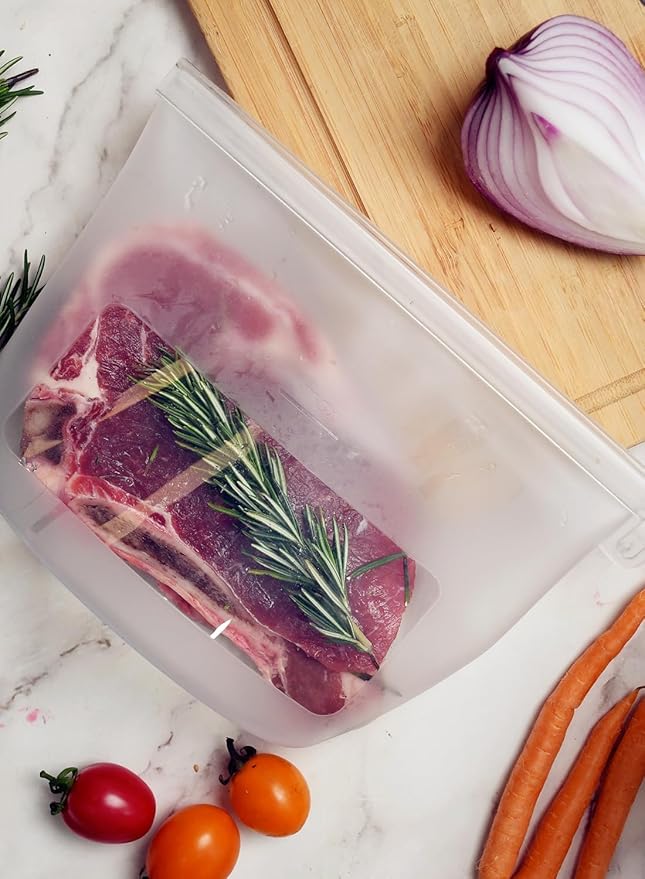 Reusable Silicone Food Storage Bags (Set of 4), Dishwasher Oven Microwave Freezer Safe, Eco-Friendly Leakproof Sous Vide Bags, Premium Lunch Containers, 2 Sandwich 1 Lunch & 1 Half-Gallon, Clear