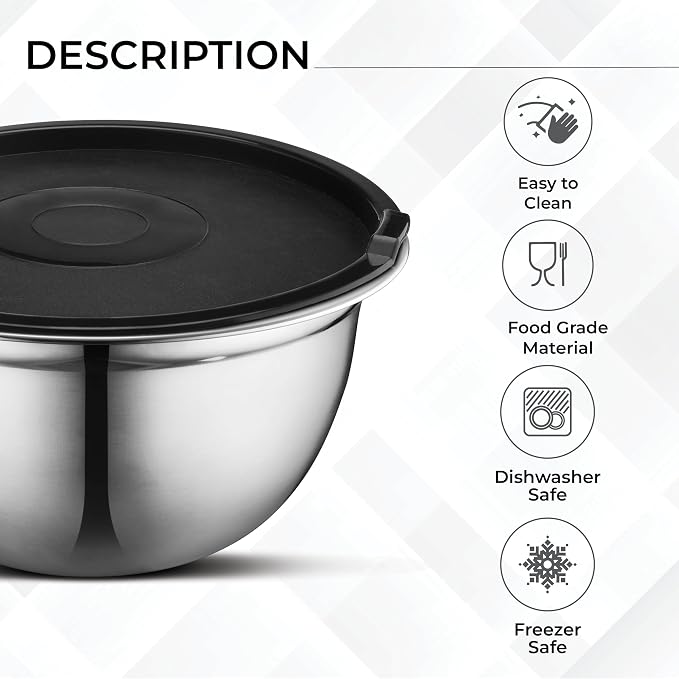 Premium Brushed Stainless Steel Mixing Bowls Sets, Easy To Clean, Space Saving, Great for Cooking, Baking, Prepping Needs 0.25qt, 1qt, 1.5qt, 3qt, 5qt (8 pc with Lid and Grater)
