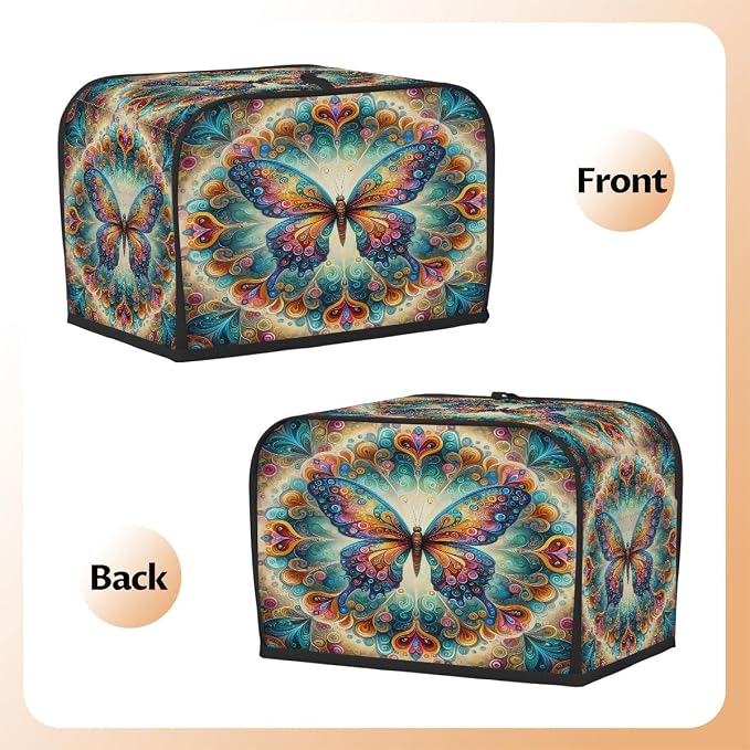 4 Slice Toaster Cover Butterfly Ethnic Bohemia Toaster Covers Four Slice Wide Slot Waterproof and Dustproof Covers for Wide Slot Toasters and Small Appliances Kitchen Decor Gifts