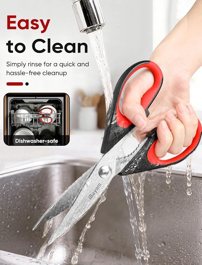 iBayam Kitchen Scissors Shears All Purpose Heavy Duty, Protective Sheath | 2-Pack, Ultra-Sharp Stainless Blades, Soft Comfort-Grip, Dishwasher Safe, Cutting Food Cooking Meat Poultry Kitchen Utensils