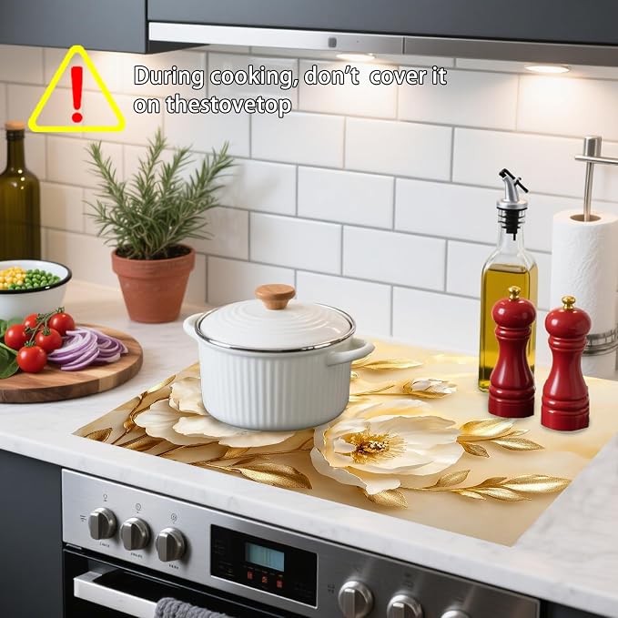 Nuxovilar Floral Stove Cover Diatom Mud 28.35x20.47 In | Glass Protector Countertop Mat Counter Saver Cooktop Cover Kitchen Dining Room Home (Floral Design Pattern)