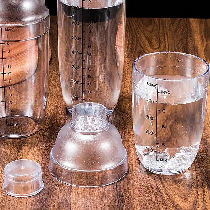 Plastic Cocktail Shaker,Drink Mixer Hand Shaker Cup with Scales,Transparent (1, 17 oz / 500cc)