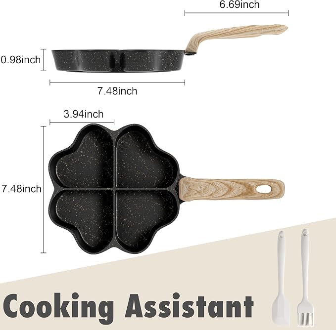 Caannasweis Egg Omelette Pan, 4-Cup Nonstick Granite Omelette Skillet Breakfast Frying Pan Egg Cooker Suitable for Gas Stove & Induction Cookware, PFOA PFOS Free, Black Heart Shaped