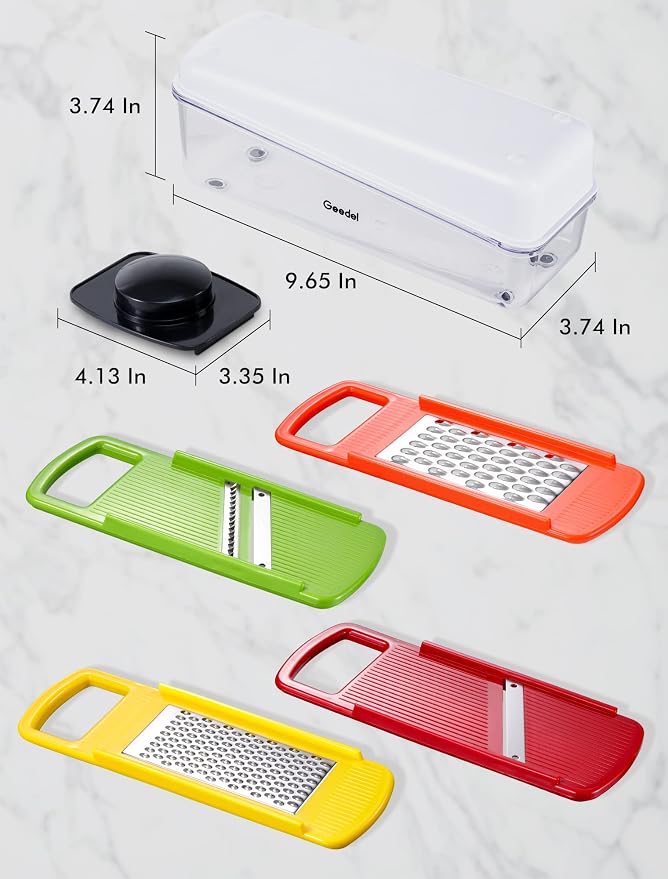 Geedel Professional Mandoline Slicer for Kitchen, Multi Purpose Vegetable Slicer Cutter, Vegetable Cutter Onion Cutter for Veggie Fruit Cheese | Slice, Shred & Julienne, Sharp Stainless Steel Blades, Dishwasher Safe, No BPA, Safety Hand Guard, For Vegg...