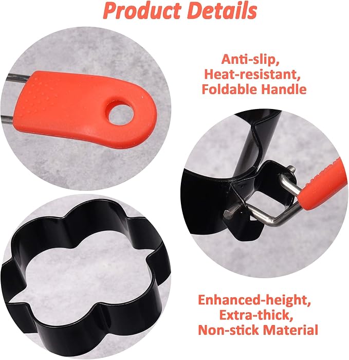 4 Pcs DelloidMaz Nonstick Stainless Steel Egg Rings of Different Shapes with 1 Oil Brush & 1 Egg Separator, Egg Molds Great for Frying and Shaping of Muffins, Pancakes, Sandwiches (4 shapes)