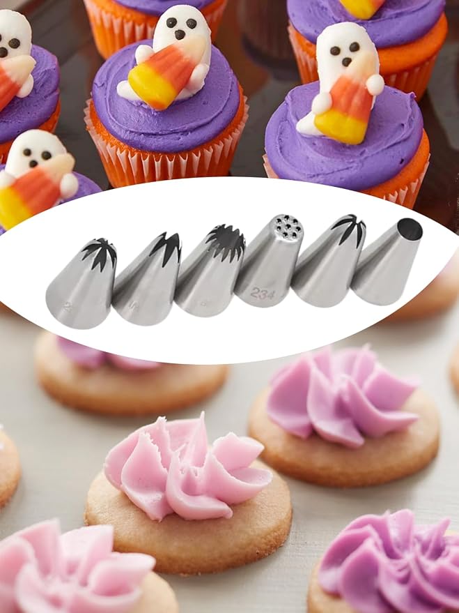 Large Piping Tips Set 1M 2D 2A 2F 6B 234 for Frosting, 6 Pcs