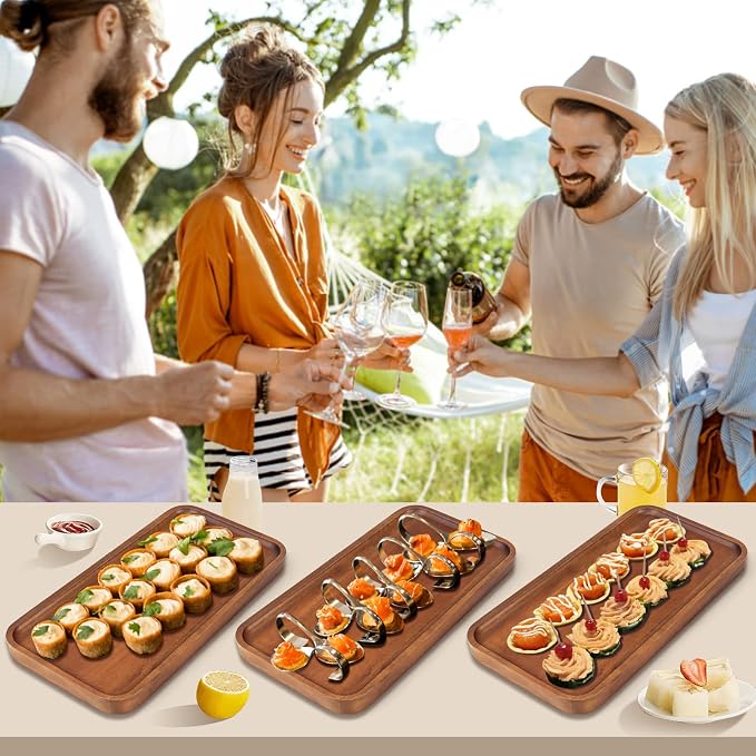 Large Wooden Tray Acacia Wood Charcuterie Boards Party Food Serving Platter | 16" Cheese Board Rectangular Appetizer Cookie Plates Dish Rectangle Snack Dessert Trays for Kitchen Counter Fruit Platters